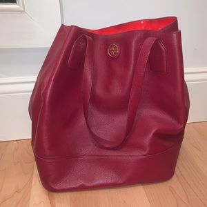 Red Leather Tory Burch Tote